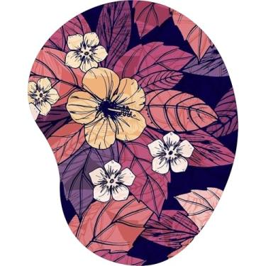 Imagem de Mouse Pad Ergonômico Gota Hibisco Amarelo e Folhas Roxas