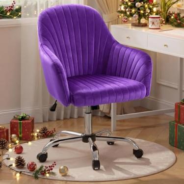 Imagem de Warmiehomy Cadeira de mesa, cadeira de escritório de veludo para escritório em casa, cadeira de vaidade confortável, cadeira de maquiagem fofa para meninas com descanso de braço para quarto de