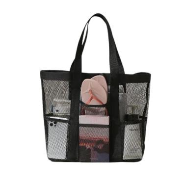 Imagem de Bolsa De Praia Piscina De Mão Organizadora Funcional Tela Transparente Com Divisórias Bolsos Externos ZAFIN (Preto)