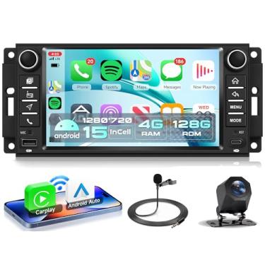 Imagem de Rádio estéreo 4 núcleos 4G + 128G Android 15 para Jeep Wrangler JK 2007-2018/Jeep Grand Cherokee/Commander/Compass, para Dodge Ram/Challenger (2009-2011) Carplay sem fio Android Auto GPS WiFi