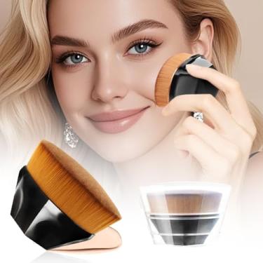 Imagem de Pincel de base de topo plano, hexágono, Kabuki, blush, líquido, maquiagem premium, pincel de base em pó para líquido, creme ou pó impecável - polido, mistura, rosto com capa protetora bônus (preto)