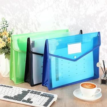 Imagem de Pasta de arquivo expansível A5, pacote com 3 organizadores de documentos de plástico com fecho de pressão e vários bolsos - Carteira envelope transparente impermeável para escritório, escola