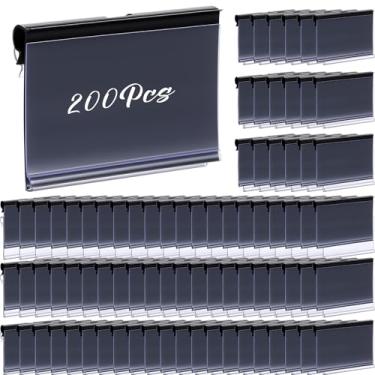 Imagem de Tatuo 200 peças de suportes de etiquetas de prateleira de arame de plástico reutilizáveis, placa de cartão de preço para despensa, varejo, supermercado, mercadoria, shopping center, suporte de