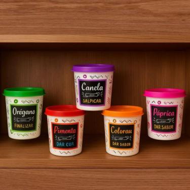 Imagem de Porta tempero condimento kit 5 potes plastico 200ml colorido multiuso 