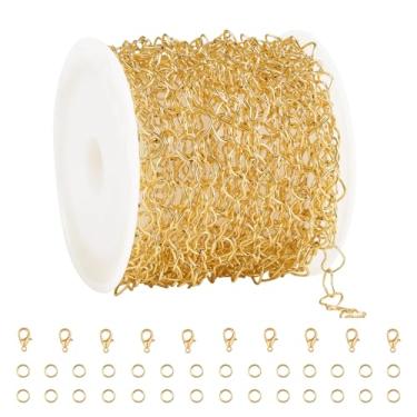 Imagem de GTVOODX Corrente de elos de coração de aço inoxidável de 16,4 m, banhado a ouro 18 K, carretel de rolo de corrente de joias soldadas para fazer você mesmo, pulseira, colar, com fechos de lagosta