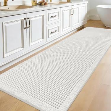 Imagem de Accumtek Tapete de banheiro waffle extragrande, 1,6 m x 5 cm, branco, super absorvente, antiderrapante, secagem rápida, tapetes de banheiro com borlas, laváveis na máquina, tapetes de banheiro ultra