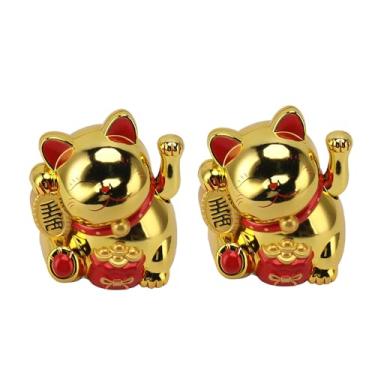 Imagem de Yosoo Pequeno Gato da Sorte Balançando o Braço, Ornamento de Gato da Prosperidade, Decoração Elétrica de Boa Sorte para Atração de Riqueza para Mesa de Escritório, Carro Doméstico, (MLY11020-4 Ouro)
