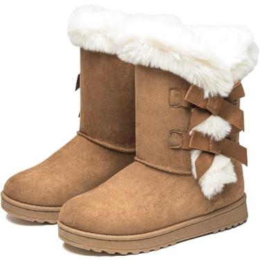 Imagem de Uoidru Botas de neve femininas antiderrapantes até o meio da panturrilha para inverno com forro de pele sintética botas de neve femininas confortáveis, Castanho, 35