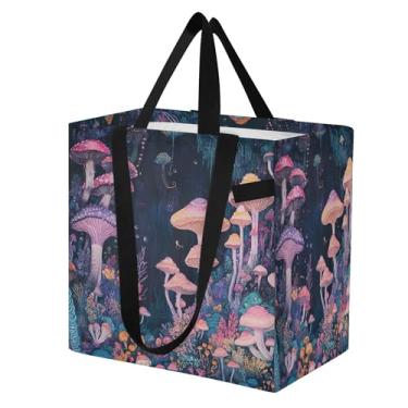 Imagem de SEHANY Sacola de compras reutilizável de cogumelo herb com alças reforçadas, bolsa de compras de lona dobrável à prova d'água de grande capacidade para viagem, cozinha, praia
