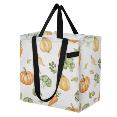 Imagem de SEHANY Sacolas de compras reutilizáveis de vegetais em aquarela com alças reforçadas, bolsa de compras de lona dobrável à prova d'água de grande capacidade para viagem, cozinha, praia