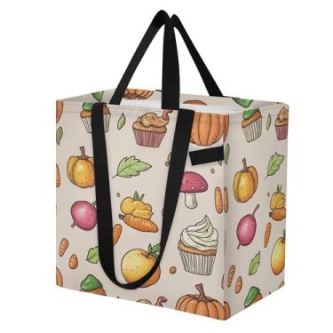 Imagem de SEHANY Sacolas de compras reutilizáveis de vegetais em aquarela com alças reforçadas, bolsa de compras de lona dobrável à prova d'água de grande capacidade para viagem, cozinha, praia
