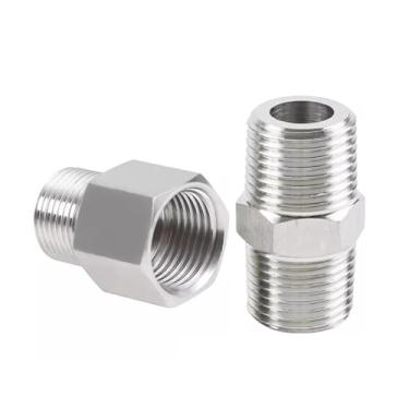 Imagem de 1 peça M22 M24 M25 M27 para 1/20.3 cm 1/10.2 cm 3/20.3 cm 1/5.1 cm 3/10.2 cm M12 M14 M16 M18 M20 fêmea macho BSP NPT rosca adaptador de encaixe de tubo de aço inoxidável (M M22 4 x 1,5 F NPT3I4)