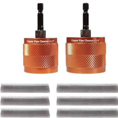 Imagem de Hyuduo Conjunto de Limpador de Tubos de Cobre, Escova de Limpeza de Haste Hexagonal de 1/2 e 3/4 Polegadas Com 6 Cabeças de Reposição para Remover Rebarbas de Ferrugem de Tubos de