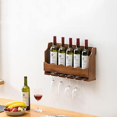 Imagem de Prateleira de parede de madeira para bar e cozinha, suporte de parede de parede para garrafa de vinho rack de vidro de vinho prateleiras flutuantes para sala de estar bar ?Restaurantes, cozinhas (cor