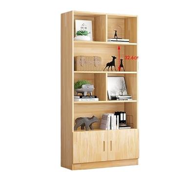 Imagem de Estante de madeira maciça, unidade de parede integrada de pinho original, armário de exibição de canto de 24 cm, estante independente (cor: (24 + 80 + 24) x 24 x 180 cm com porta) (80 x 24 x 180 cm