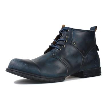 Imagem de OSSTONE Botas de motocicleta masculinas modernas com cadarço de couro Chukka OS-6015-2-retro-marrom-US-R, Azul retrô, 8.5 Wide