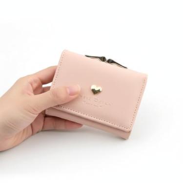 Imagem de Carteira curta feminina com decoração de metal em forma de coração, rosa, Casual