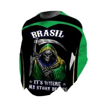 Imagem de Camiseta Masculina Retro Com Estampa 3D Da Bandeira Do Brasil, Manga L