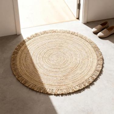 Imagem de FURNISHFUL FINESSE Tapete redondo de juta tecido à mão, - Tapetes de área de entrada boho naturais e reversíveis para cozinha, sala de estar, casa de fazenda, interior e exterior, tapete decorativo