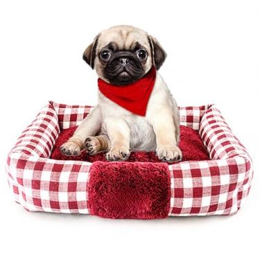 Imagem de Cama de Pet Macia e Quente Canil Retangular Almofada Gato Cachorro Filhote Cesto Suprimentos Tapete