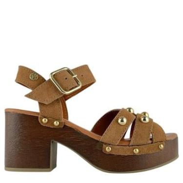 Imagem de Sandália Bottero Feminina Castanho Salto Bloco com Tachinhas-Feminino