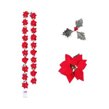 Imagem de Guirlanda de Natal Poinsettia com Luzes de Corda - Decoração Interna e