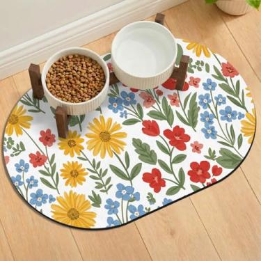 Imagem de Tapetes absorventes para comida e água 61 x 40 cm, tapete de borracha antiderrapante para tigelas de gatos, jogo americano de fácil armazenamento de alimentos para animais de estimação, tapetes para