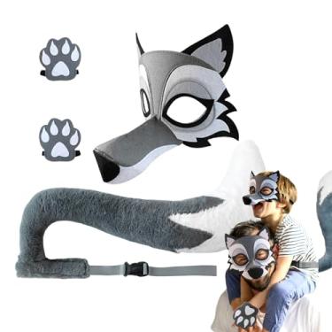 Imagem de Fantasia de lobo infantil | Roupa engraçada de brincar de faz de conta | Conjunto de fantasia realista de lobo cinza para crianças e adultos cosplay em palco