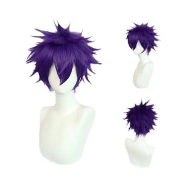 Imagem de Peruca Curta Masculina Para Cosplay Sintética Prata Vermelha Rosa Loir