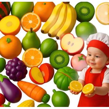 Imagem de Frutas Legumes De Brinquedo Cortar Creq Creq Comidinha Infantil Cozinh