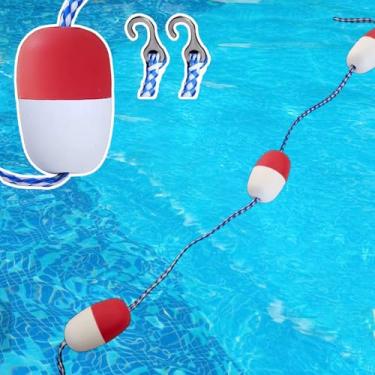 Imagem de Boia de piscina dividida na pista de piscina, vermelha, corda flutuante de segurança para piscina com ganchos, linha de marcação de faixa interna e externa para dividir áreas profundas e rasas (6 m)