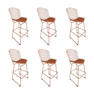 Imagem de Kit 6 Banquetas Bistrô Bertoia Cobre D60 Com Assento Cobre