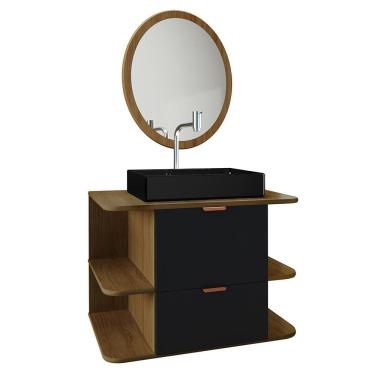 Imagem de Gabinete Apolo Para Banheiro Com Espelho E Cuba Dalla Preta Nature-preto Fosco Nature-preto Fosco