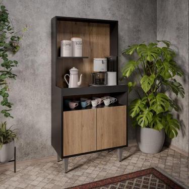 Imagem de Armário 2 Portas Cantinho do Café Rilary para Cozinha Preto/Freijó M12