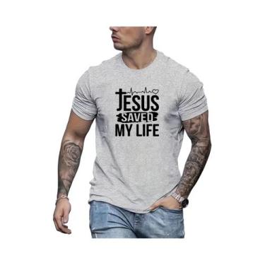 Imagem de Camiseta Masculina De Verão Em Algodão Casual Com Estampa JESUS SAVED 