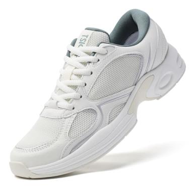 Imagem de TSIODFO Tênis de corrida feminino, sem cadarço, largo, leve, academia, treino, caminhada, Bege 02, 10 Wide