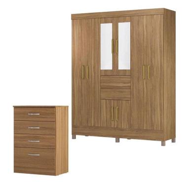 Imagem de Cômoda Astral E Guarda Roupa Casal Munique Amêndola Touch Com Espelho - Demóbile