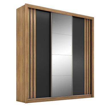Imagem de Guarda Roupa Casal Moema 3 Portas  Amêndola Preto  Com Espelho - Demóbile Amêndola Preto