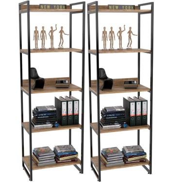 Imagem de Kit 2 Estantes C/5 Prateleiras Escritório 187x60Cm Carvalho