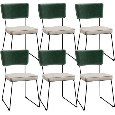 Imagem de Kit 06 Cadeiras Estofada L02 Facto Verde Musgo Linho Cru