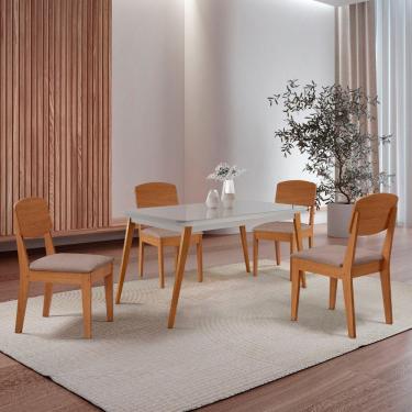 Imagem de Mesa De Jantar Copper 120cm Tampo Mdf Vidro 4 Cad Copper Linho Capuccino/nat/off/serig. Off