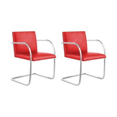 Imagem de Kit 2 Cadeiras Brno Para Escritório Couro Sintético Vermelho Tubular Cromada