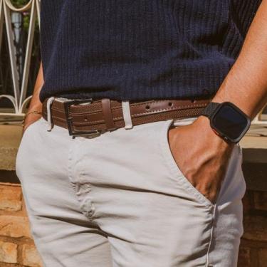 Imagem de Cinto Masculino Casual Elástico Couro Legítimo - Kraus, M (38-44), Caf