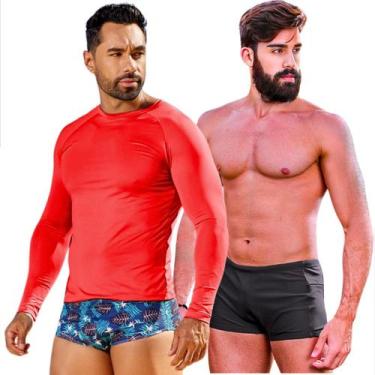 Imagem de Kit Camisa Térmica Com Sunga Boxer Zíper Lateral e Bolso Proteção Térm