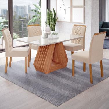 Imagem de Mesa de Jantar 4 Lugares ágata Juliana com Vidro Cinamomo/Off White/Nude - Cimol