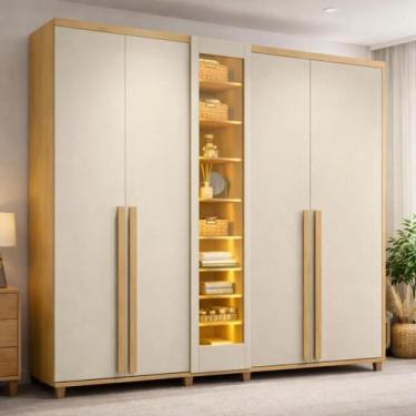 Imagem de Guarda-Roupa Casal Áustria 5 Portas 1 Porta com Vidro Reflecta com LED