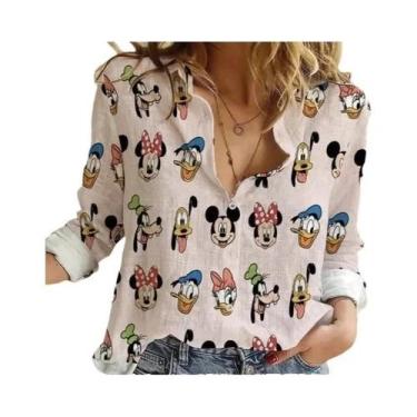 Imagem de Camisa Feminina De Verão Com Botões E Manga Comprida Disney Minnie Mic