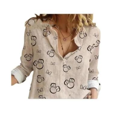 Imagem de Camisa Feminina De Verão Com Botões E Manga Comprida Disney Minnie Mic