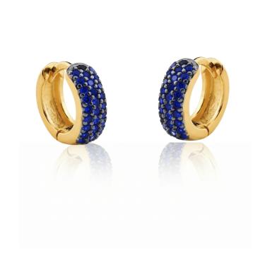 Imagem de Brinco De Argolas Com Zirconias cor safira banhado em ouro 18k