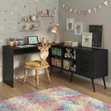 Imagem de Mesa de Estudos em L com 3 Gavetas Porto Multimóveis MP6047